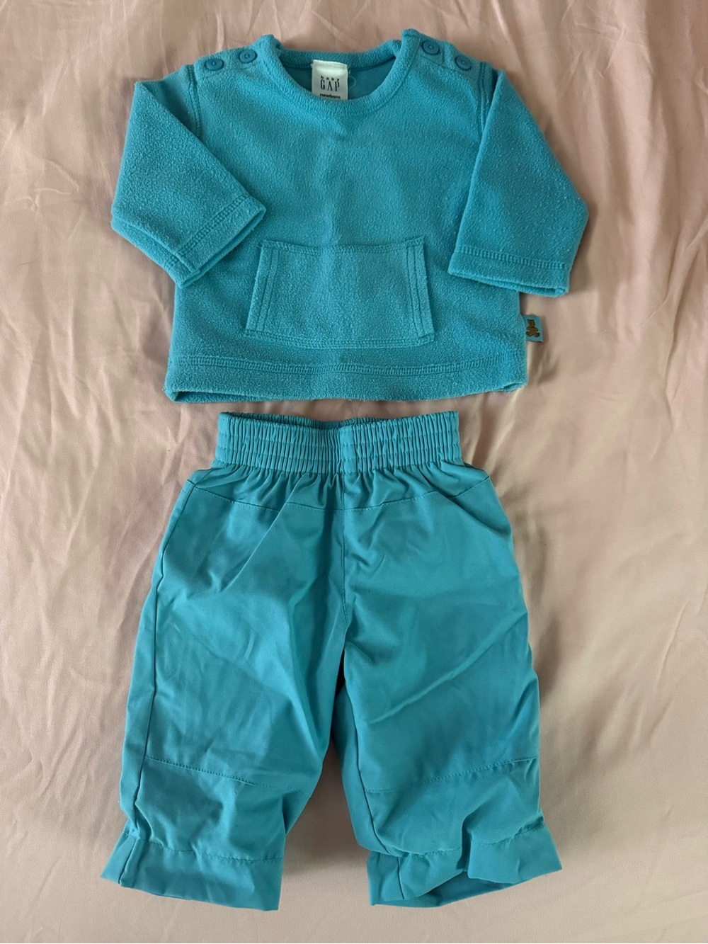 Vintage baby gap Teal Blue Fleece Top and Pants Set
